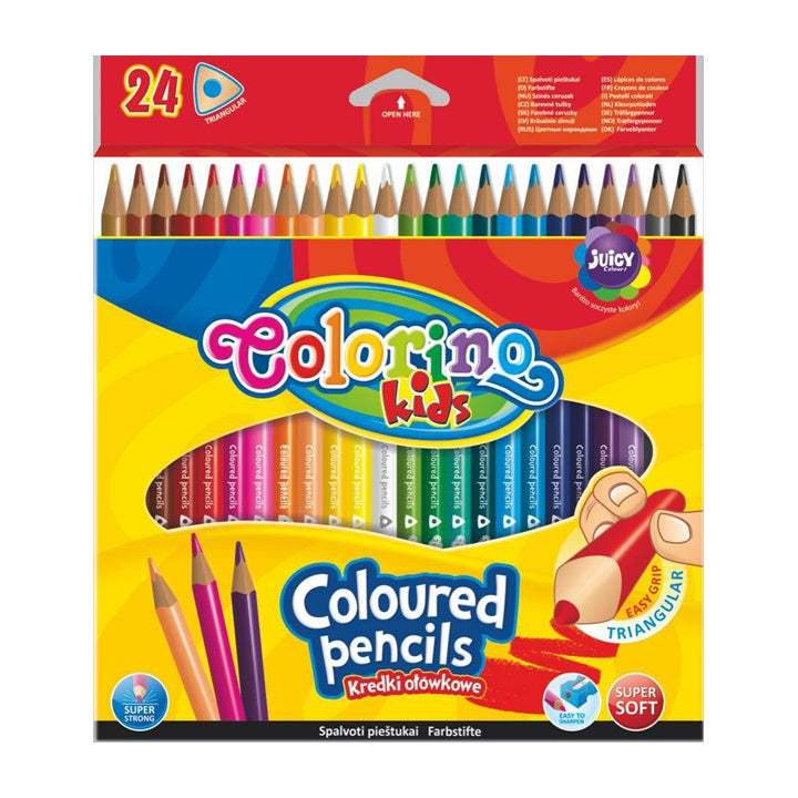 Pakovanje od 24 Colorino trougaone bojice za djecu, idealne za lako držanje i kreativno crtanje.