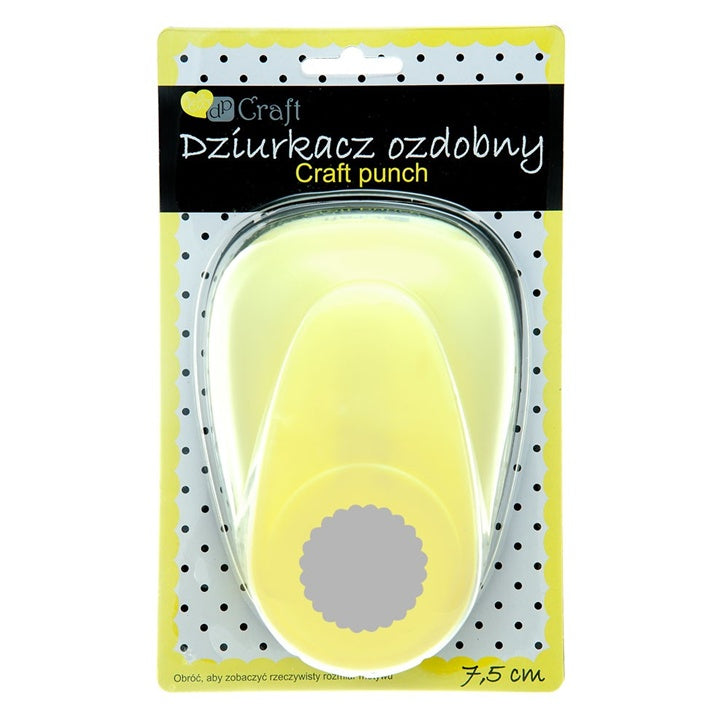 Ukrasni bušač papira prečnika 7,5 cm sa motivom valovitog kruga za kreativne radove.
