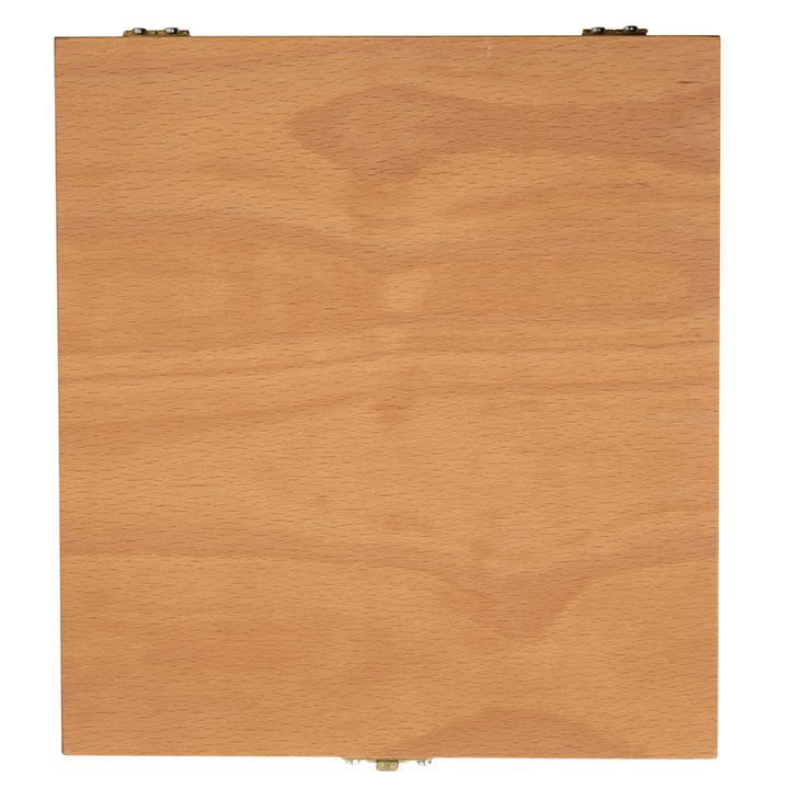 Pogled odozgo na UMTON drvenu kutiju za umjetnike, dimenzije 20.5x22.5x3 cm