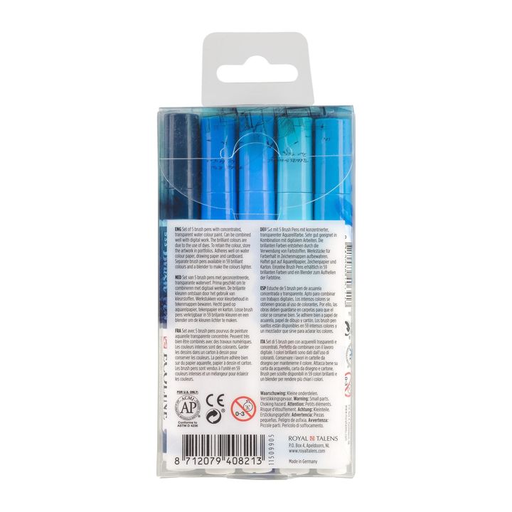 Vodene olovke Ecoline Brush Pen Blue | Set od 5 komada — slika 2