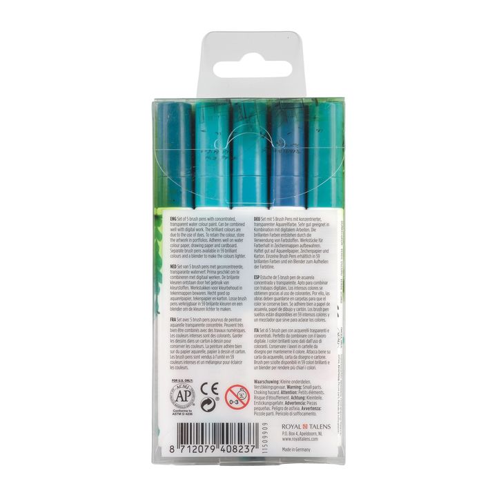 Vodene olovke Ecoline Brush Pen Green Blue | Set od 5 komada — slika 2