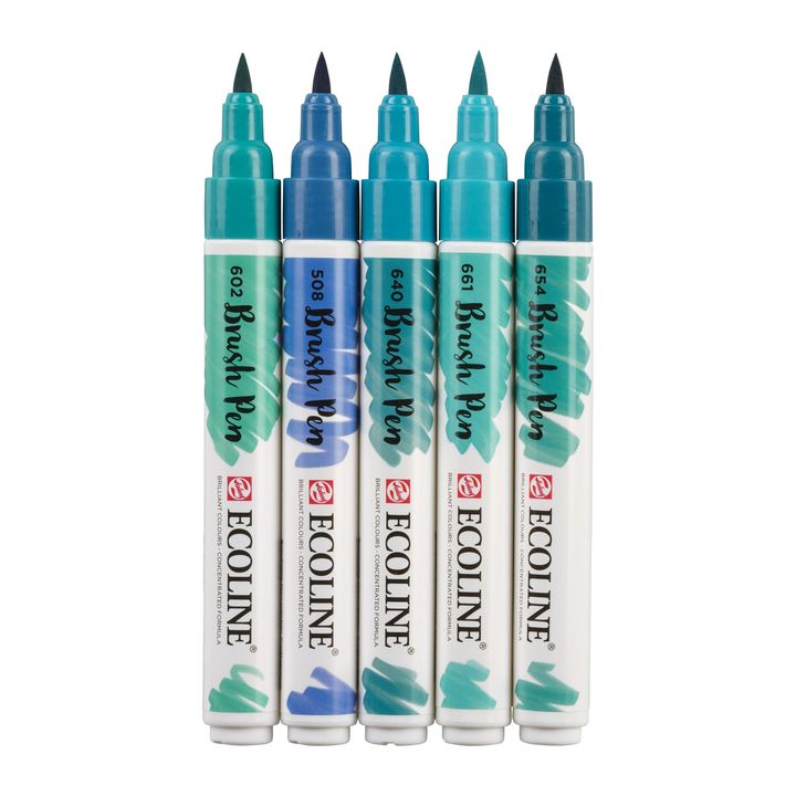 Vodene olovke Ecoline Brush Pen Green Blue | Set od 5 komada — slika 3