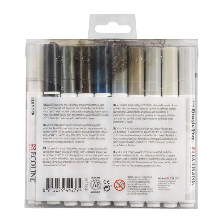 Vodene olovke Ecoline Brush Pen Greys | Set od 10 komada — slika 2