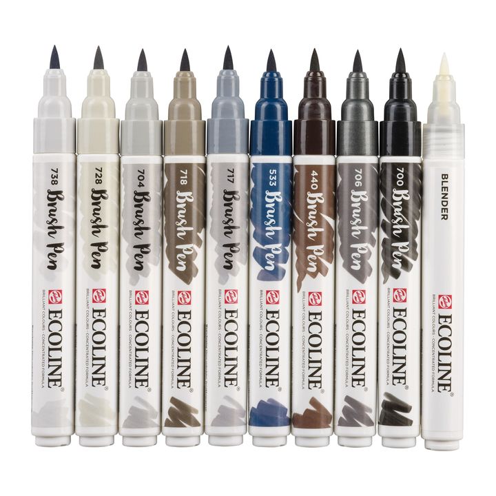 Vodene olovke Ecoline Brush Pen Greys | Set od 10 komada — slika 3