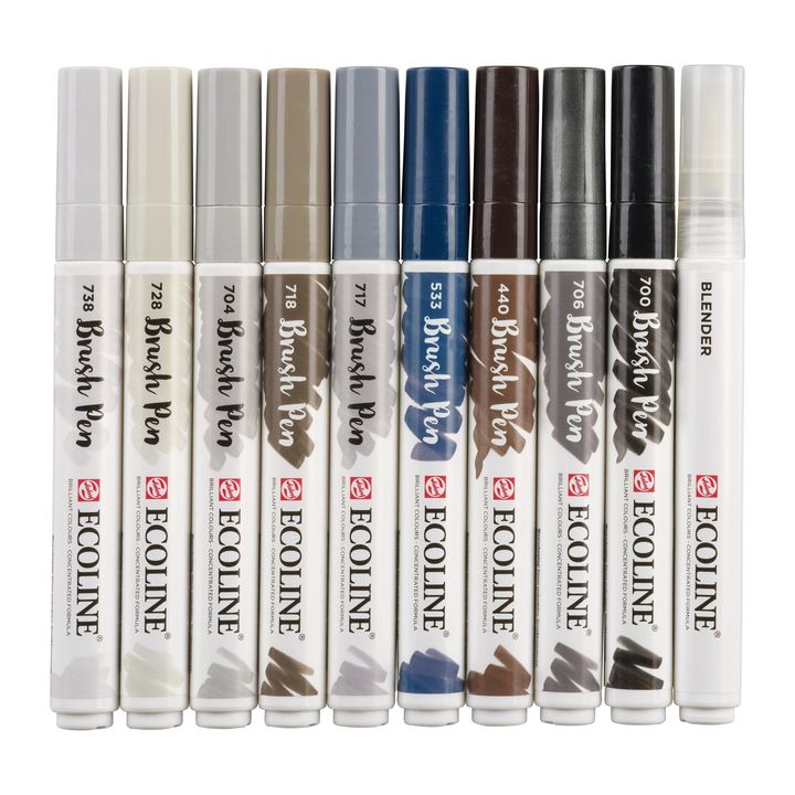 Vodene olovke Ecoline Brush Pen Greys | Set od 10 komada — slika 5