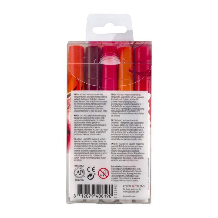 Vodene olovke Ecoline Brush Pen Red | Set od 5 komada — slika 2