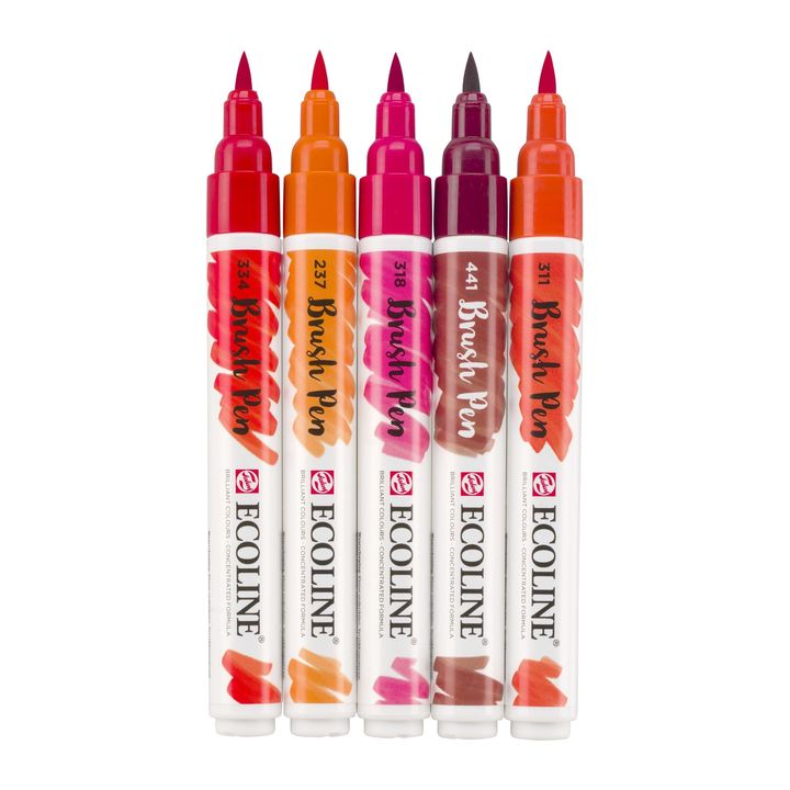 Vodene olovke Ecoline Brush Pen Red | Set od 5 komada — slika 3