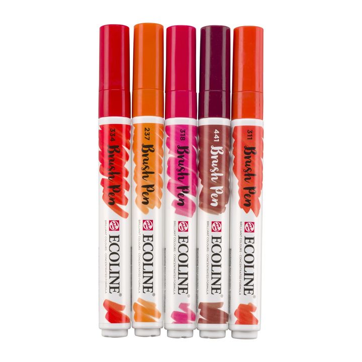 Vodene olovke Ecoline Brush Pen Red | Set od 5 komada — slika 5