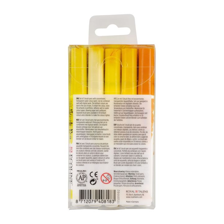 Vodene olovke Ecoline Brush Pen Yellow | Set od 5 komada — slika 2