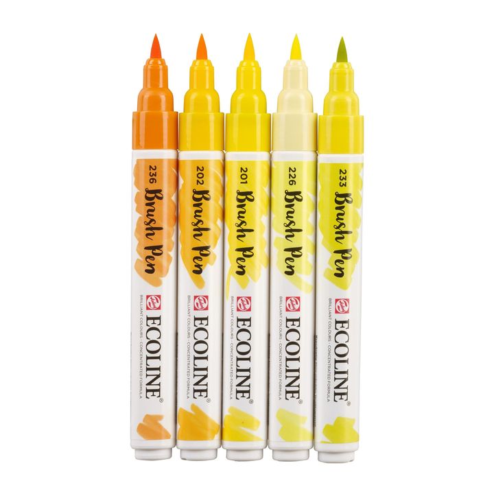 Vodene olovke Ecoline Brush Pen Yellow | Set od 5 komada — slika 3