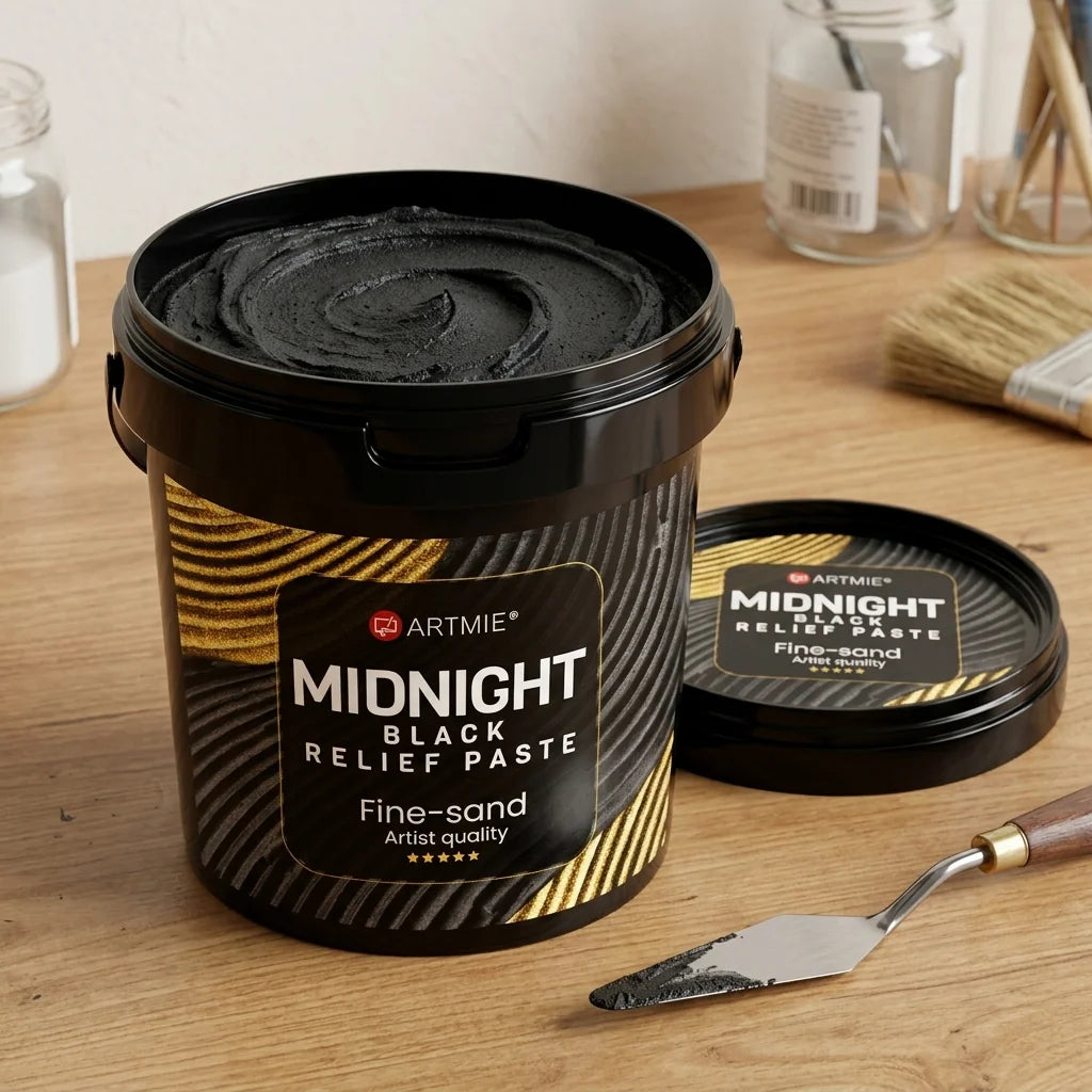 Otvoreno pakovanje ARTMIE Midnight — vidljiva crna peskovita pasta unutra